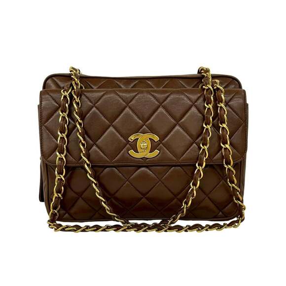 CHANEL Handbags - CHANEL Matelassé Coco Mark Lambskin Shoulder Bag Tote Brown 196-1